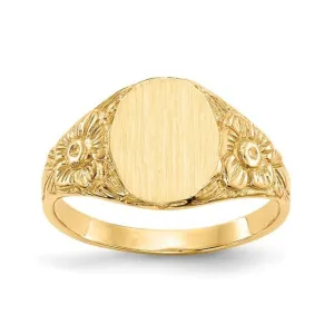 14K Yellow Gold Oval Floral Carved Signet Ring
