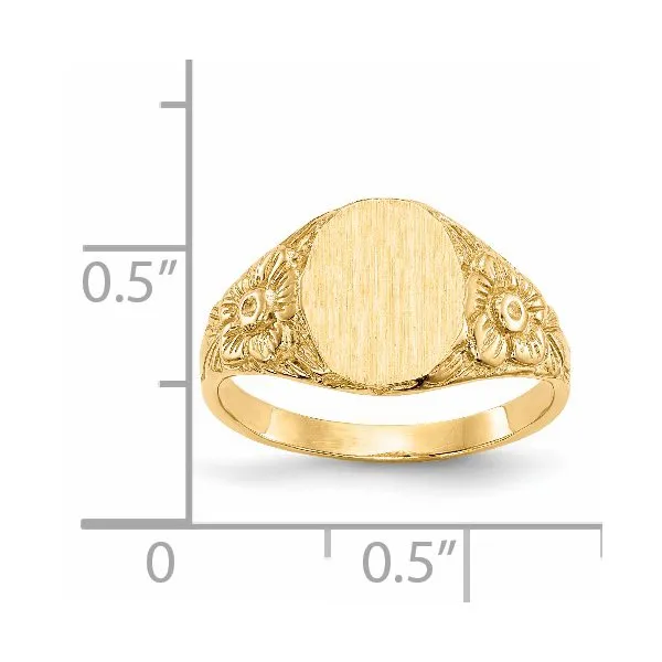 14K Yellow Gold Oval Floral Carved Signet Ring