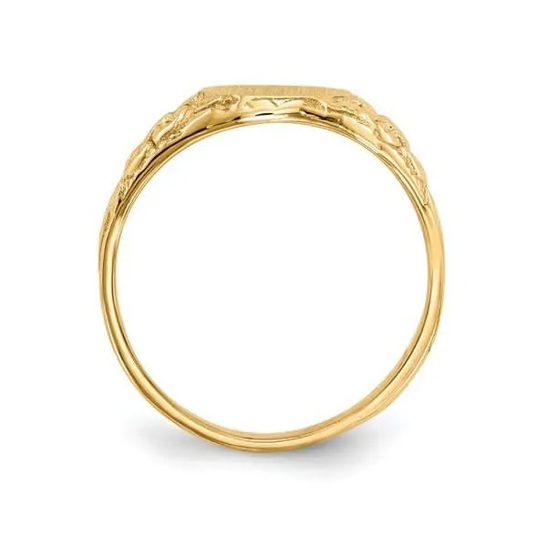 14K Yellow Gold Oval Floral Carved Signet Ring