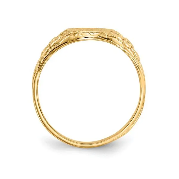 14K Yellow Gold Oval Floral Carved Signet Ring