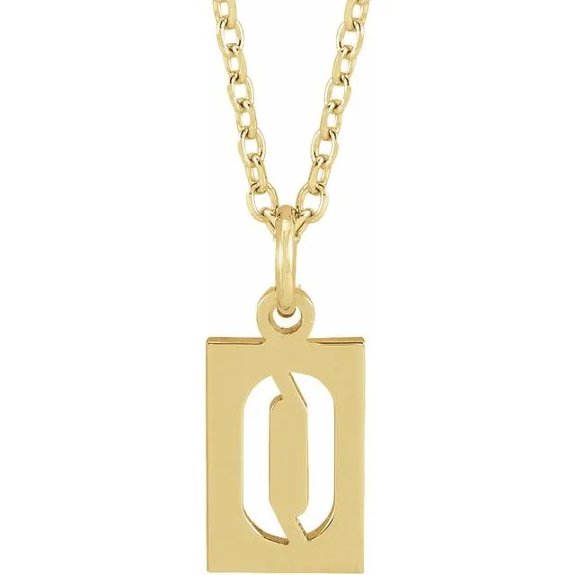 14K Yellow Gold Pierced Numeral 0 Dog Tag 16-18" Necklace