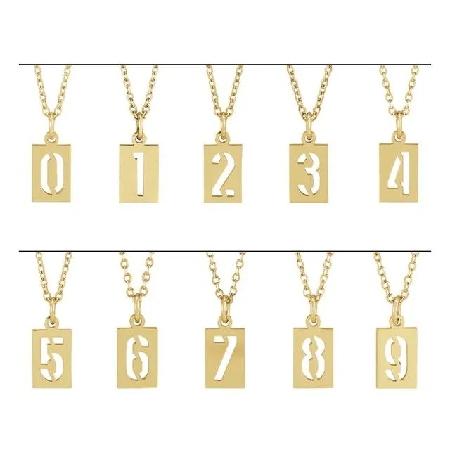 14K Yellow Gold Pierced Numeral 6 Dog Tag Pendant