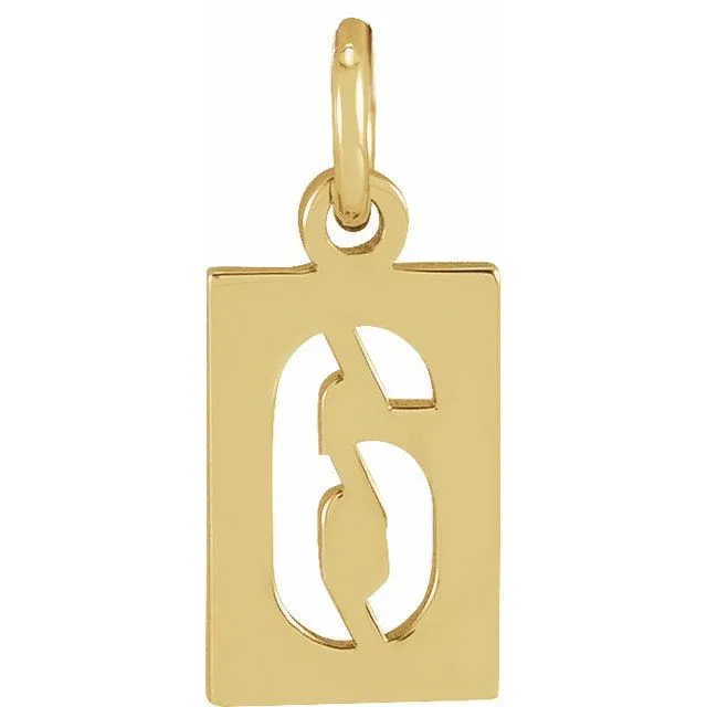 14K Yellow Gold Pierced Numeral 6 Dog Tag Pendant