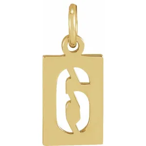 14K Yellow Gold Pierced Numeral 6 Dog Tag Pendant