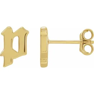 14K Yellow Gold Single Gothic Initial P Earring