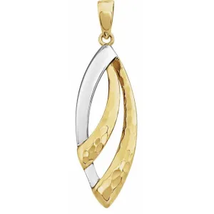 14K Yellow Gold/White Gold 31.3x9.1 mm Hammered Pendant