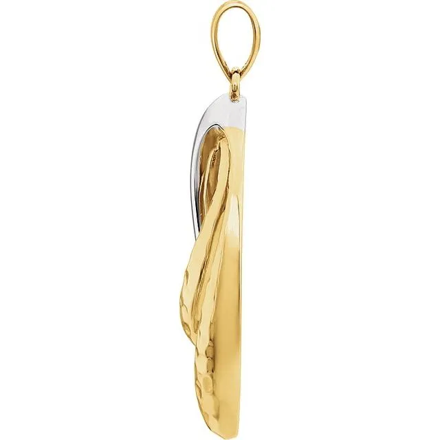 14K Yellow Gold/White Gold 31.3x9.1 mm Hammered Pendant