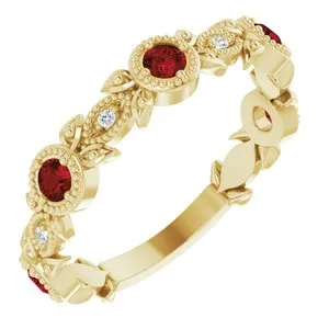 14K Yellow Mozambique Garnet & .03 CTW Diamond Leaf Ring
