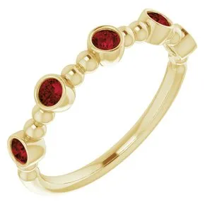 14K Yellow Mozambique Garnet Stackable Beaded Ring