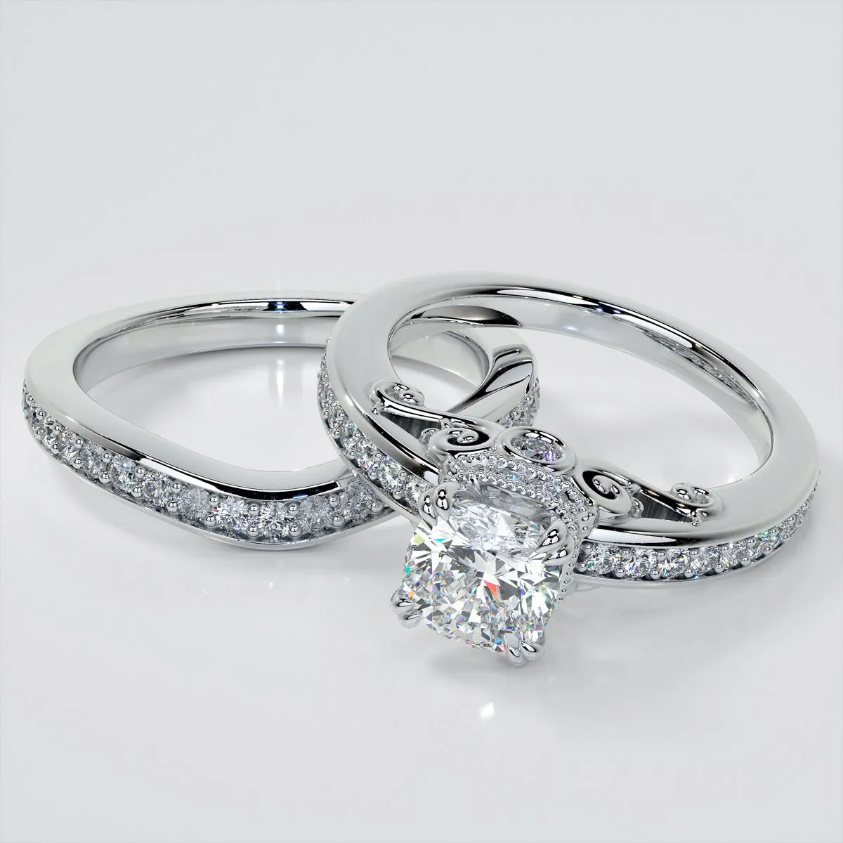 1.5Ct Cushion Cut Lab Grown Diamond VS1 Clarity |  G-Color Engagement Ring in 18K White Gold