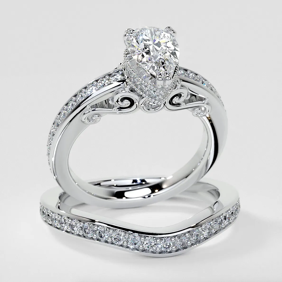 1.5Ct Pear Cut Lab Grown Diamond VS1 Clarity  | G-Color Engagement Ring in 18K White Gold