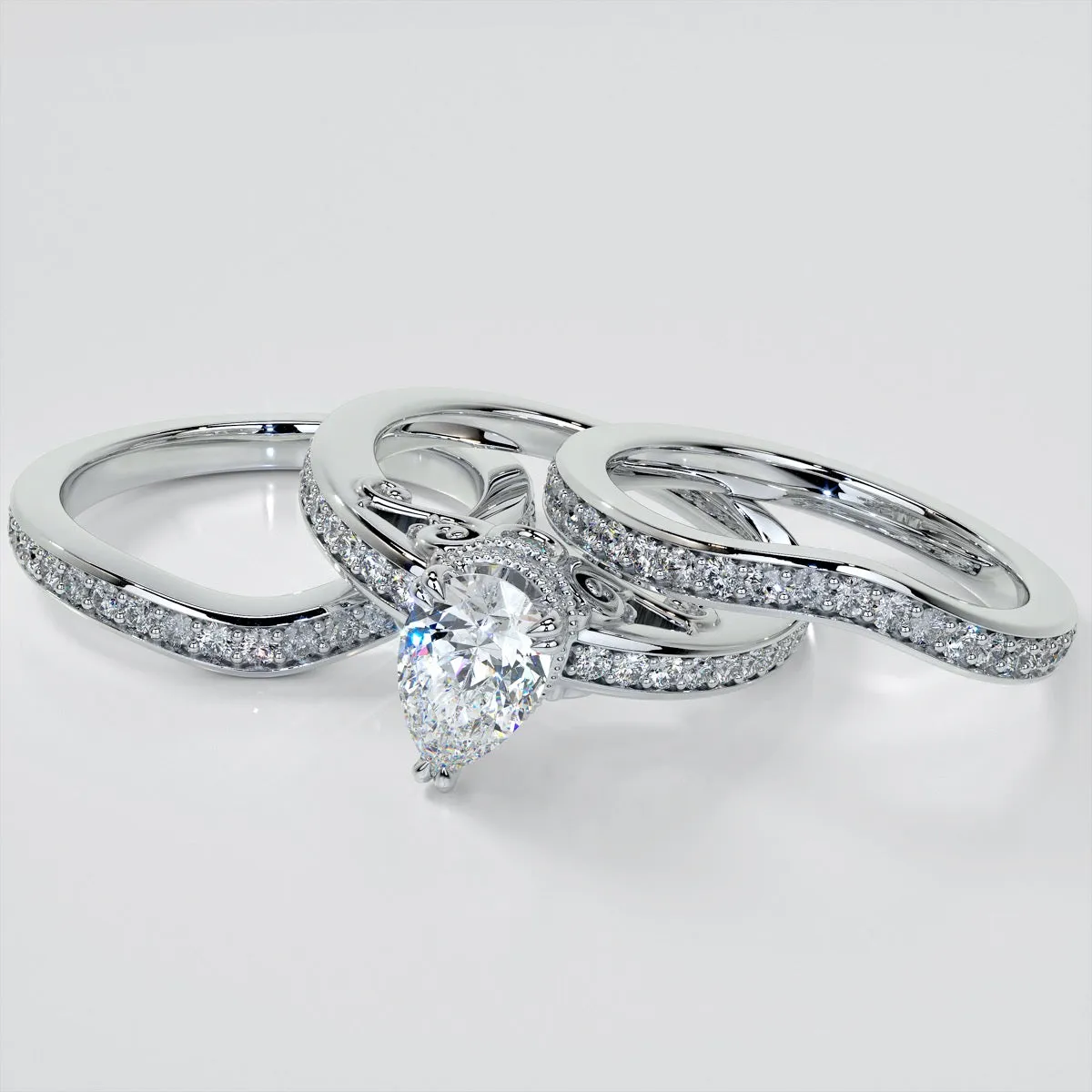 1.5Ct Pear Cut Lab Grown Diamond VS1 Clarity  | G-Color Engagement Ring in 18K White Gold
