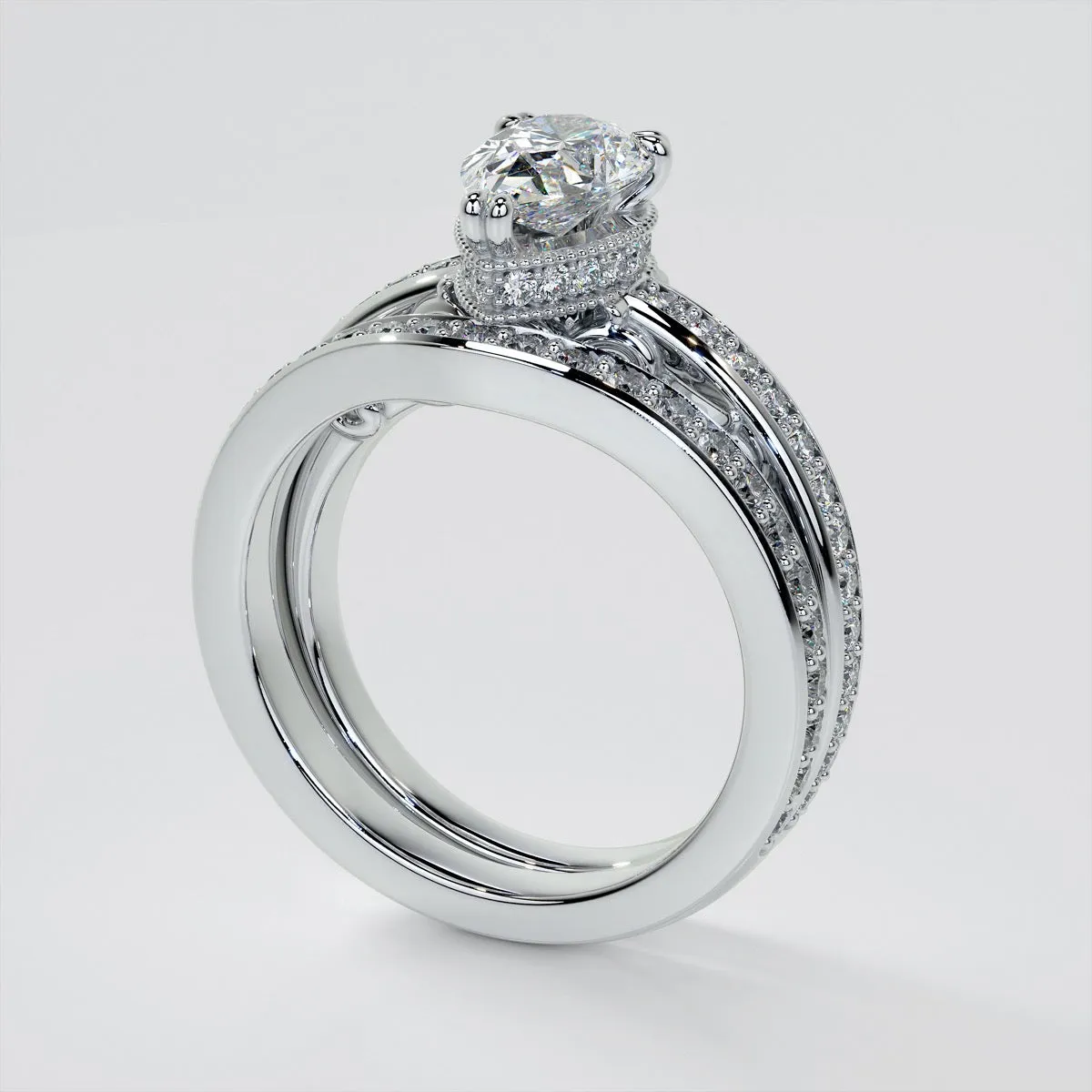1.5Ct Pear Cut Lab Grown Diamond VS1 Clarity  | G-Color Engagement Ring in 18K White Gold