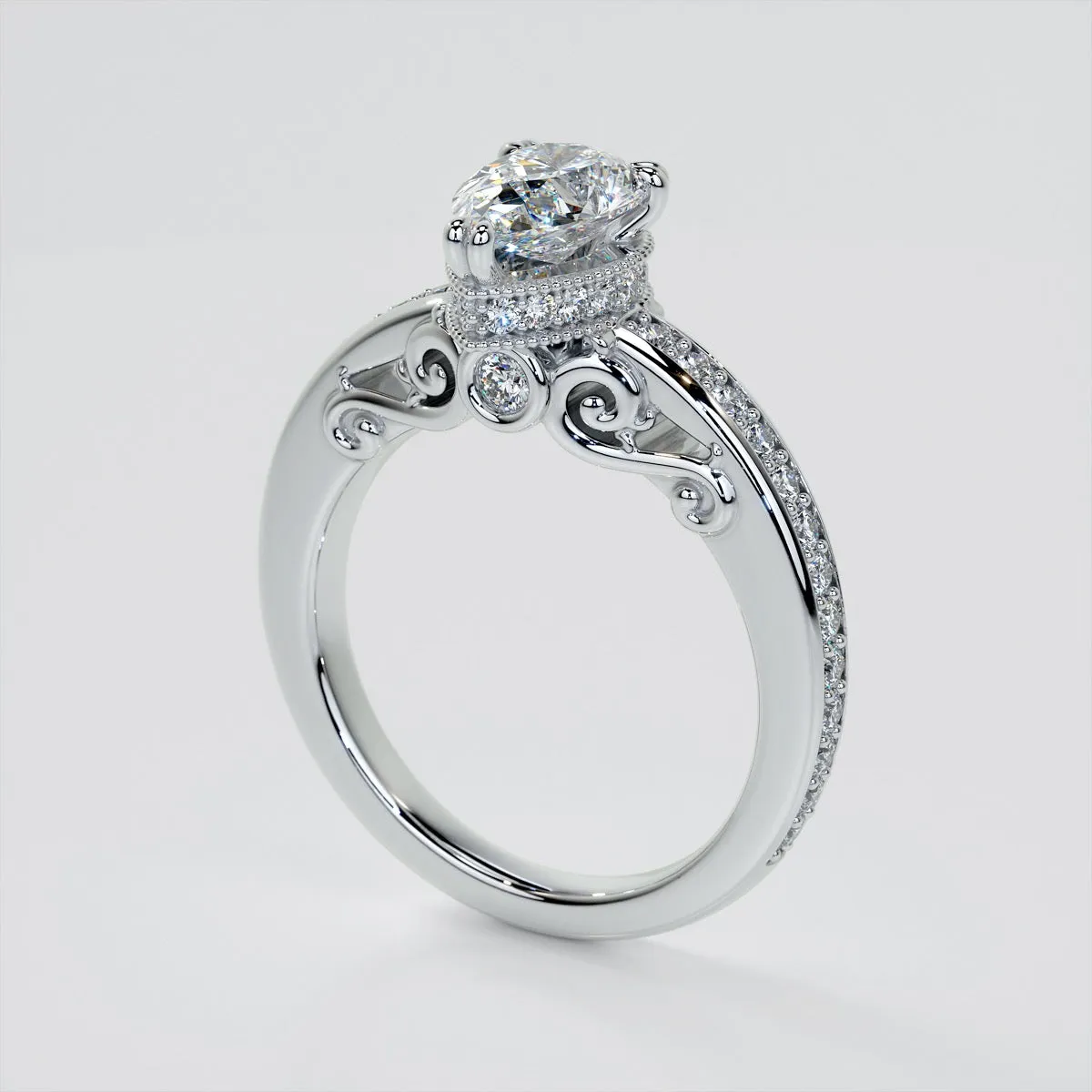 1.5Ct Pear Cut Lab Grown Diamond VS1 Clarity  | G-Color Engagement Ring in 18K White Gold