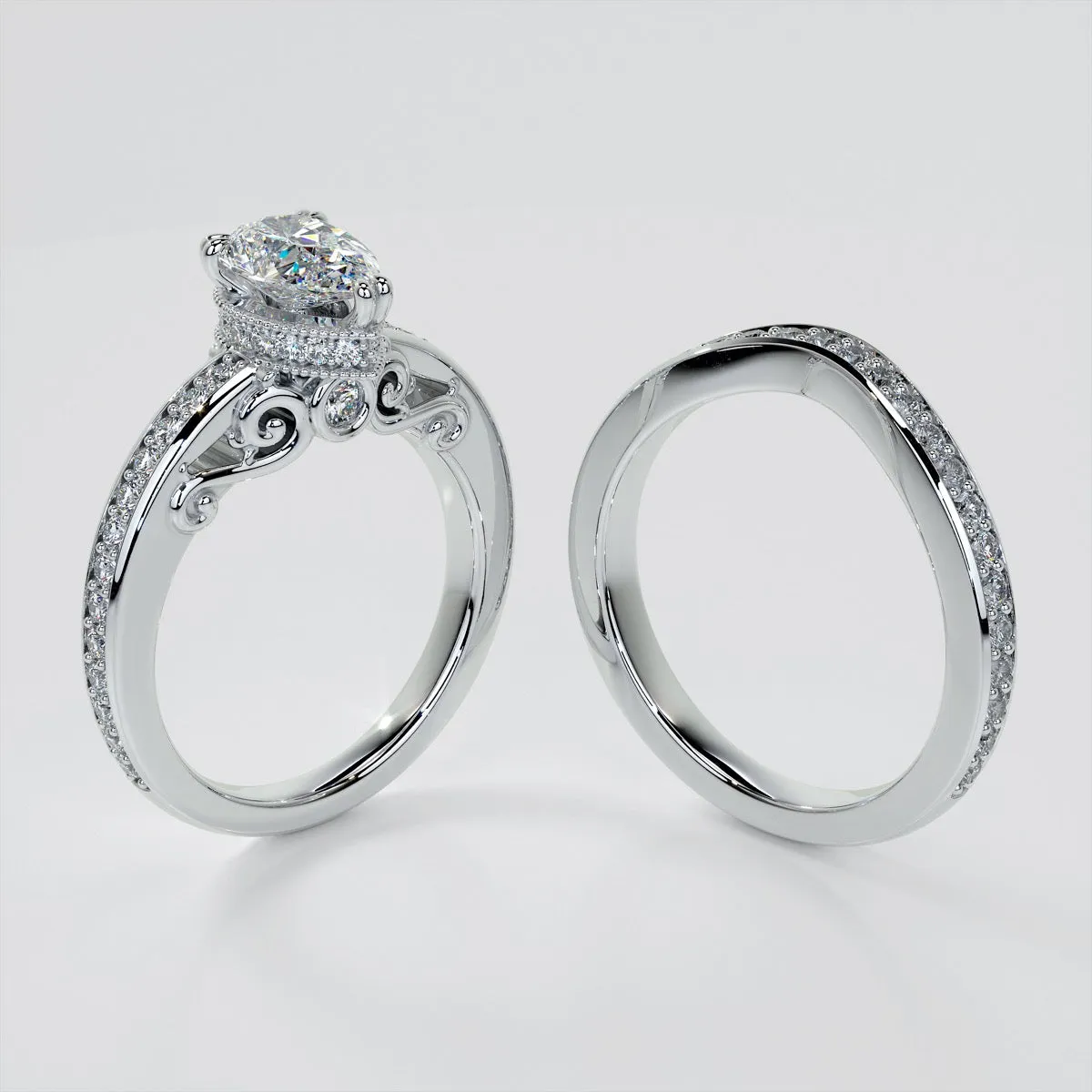 1.5Ct Pear Cut Lab Grown Diamond VS1 Clarity  | G-Color Engagement Ring in 18K White Gold