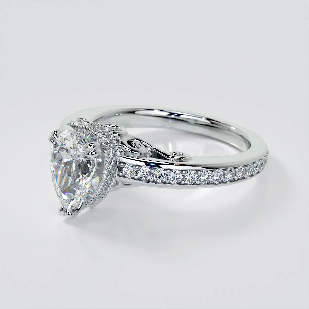 1.5Ct Pear Cut Lab Grown Diamond VS1 Clarity  | G-Color Engagement Ring in 18K White Gold