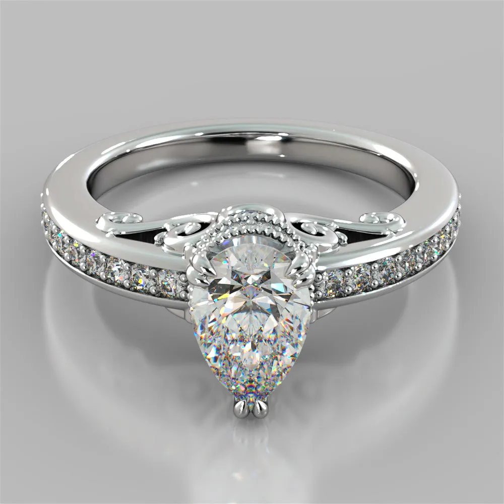 1.5Ct Pear Cut Lab Grown Diamond VS1 Clarity  | G-Color Engagement Ring in 18K White Gold