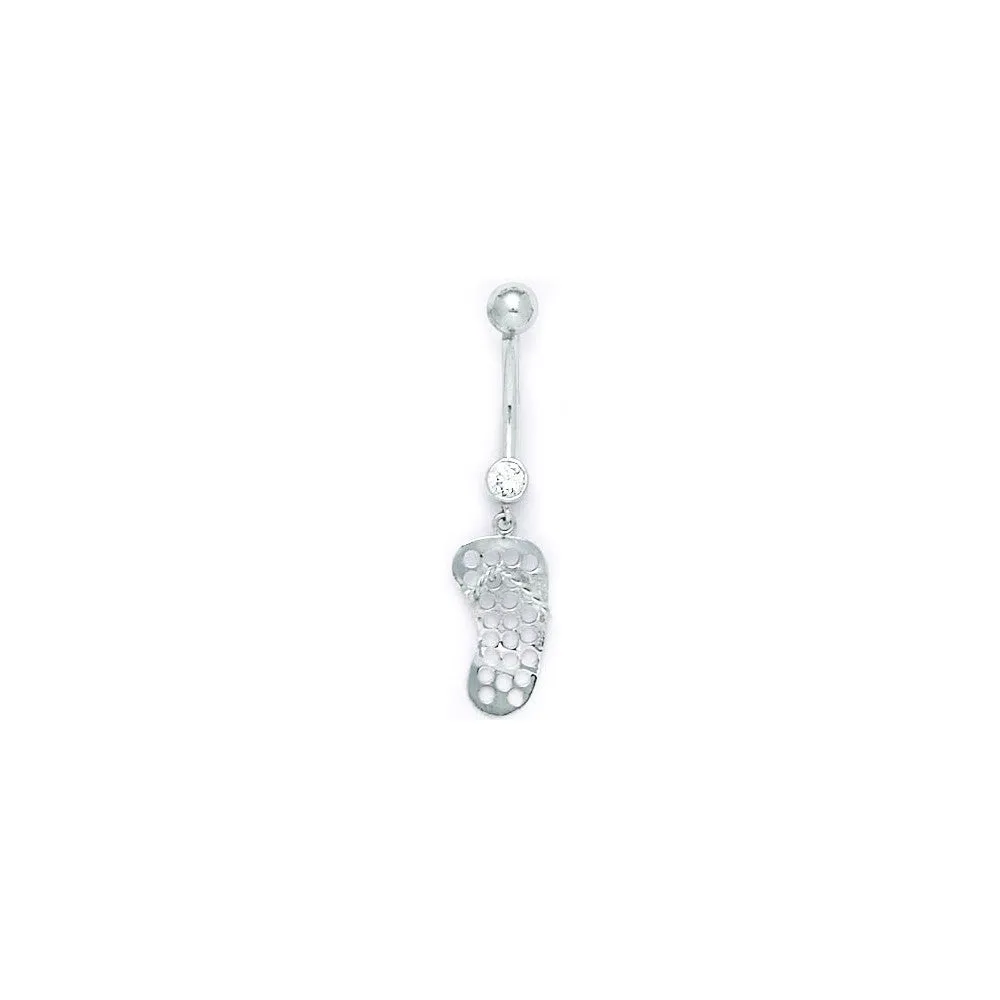 16 Gauge Solid 14kt White Gold Flip Flop Belly Ring