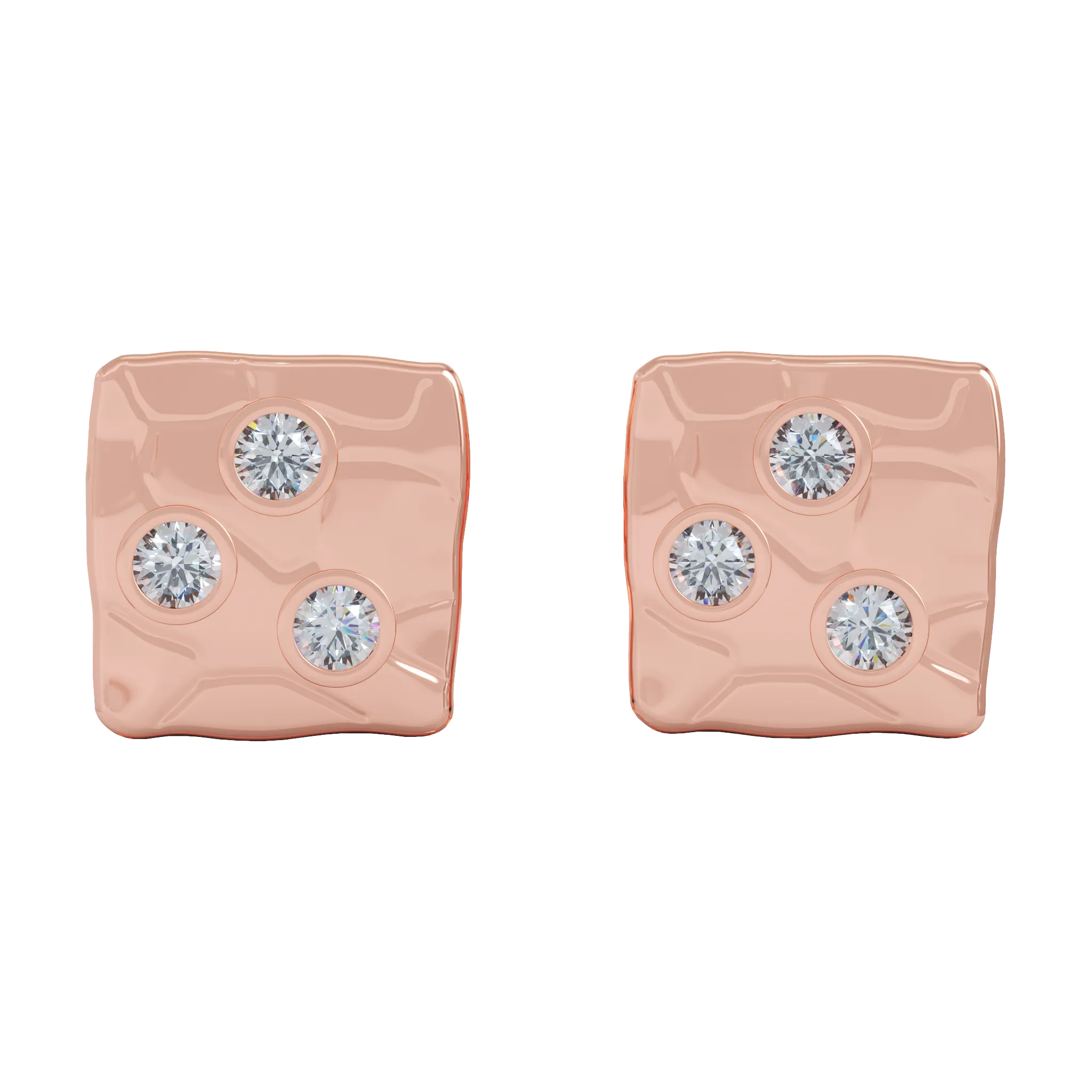 18K Rose Gold Square Studs With Diamonds