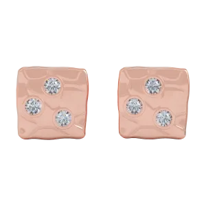 18K Rose Gold Square Studs With Diamonds