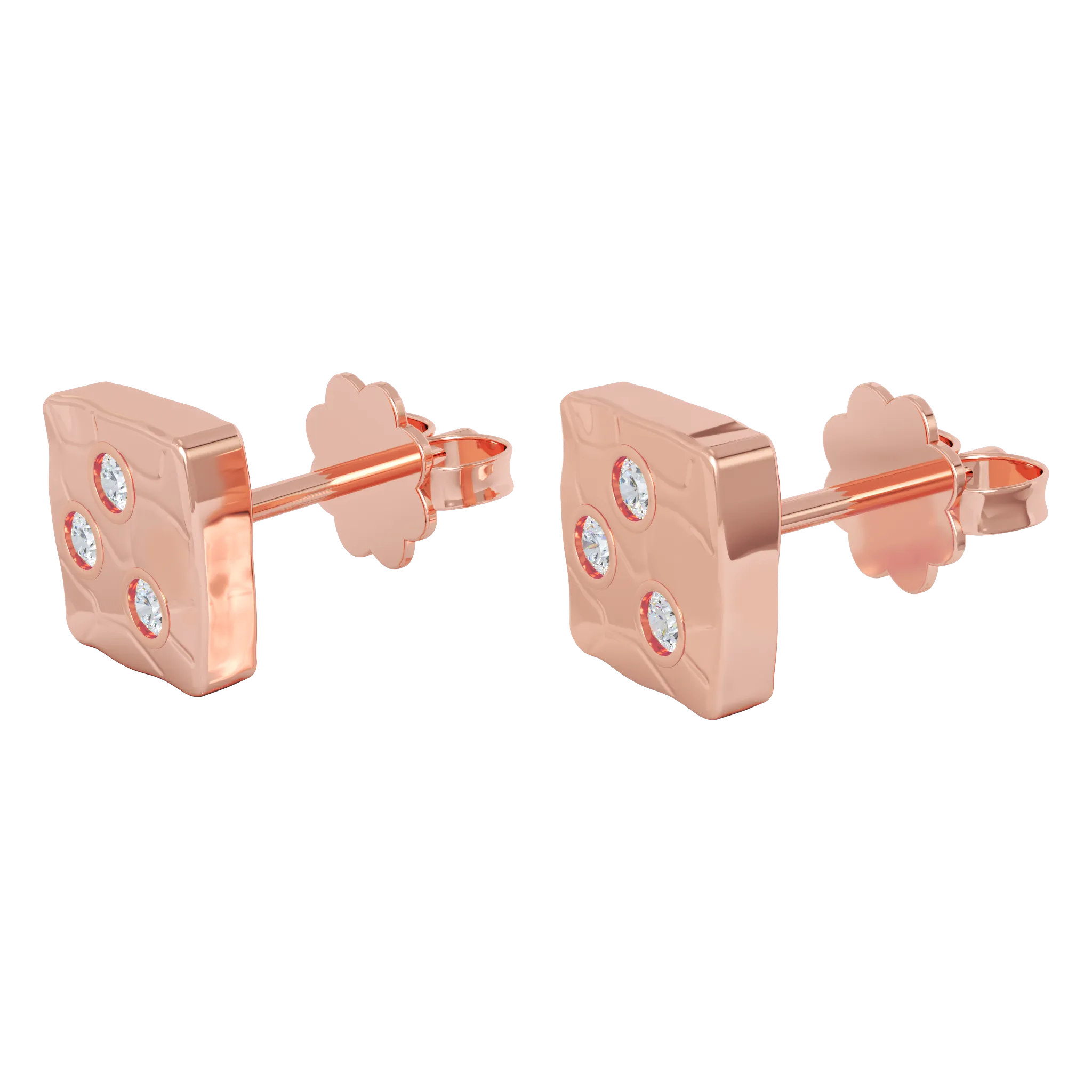 18K Rose Gold Square Studs With Diamonds