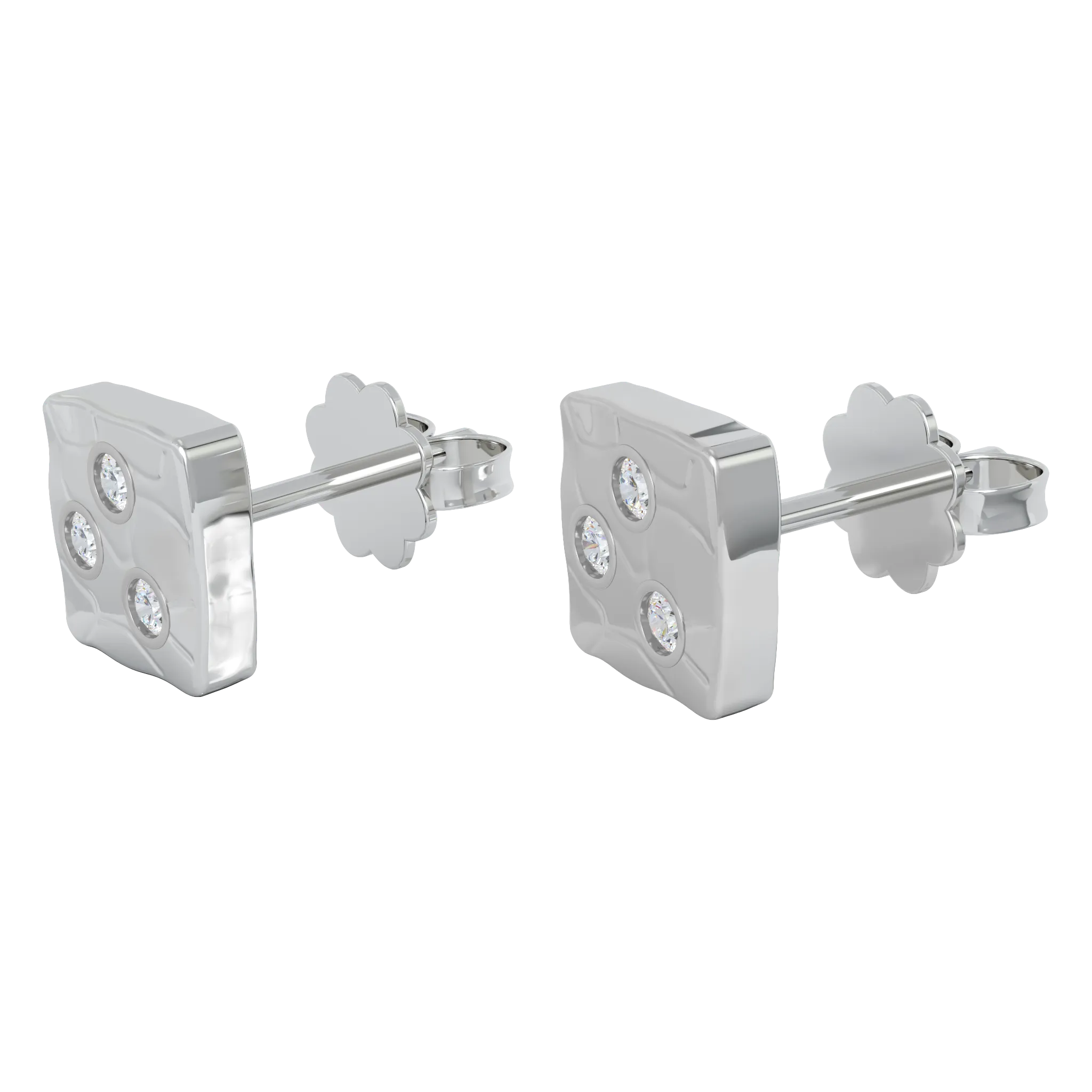 18K White Gold Square Studs
