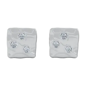 18K White Gold Square Studs