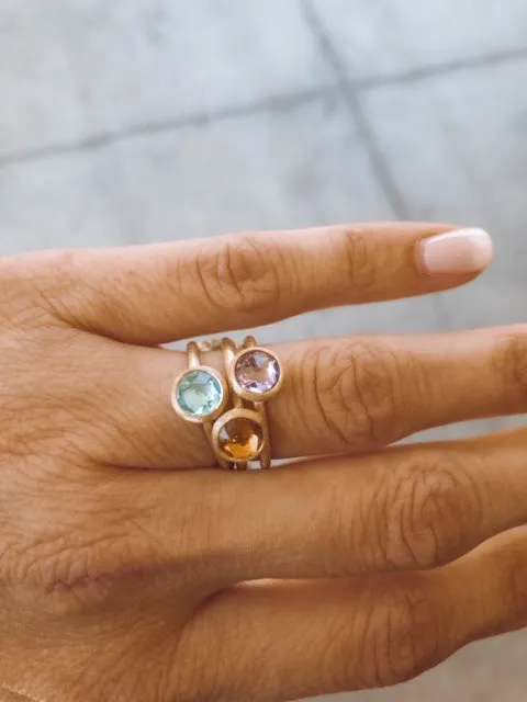 18K Yellow Gold & Rose Cut Cushion Citrine Stackable Ring