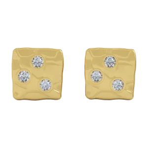 18K Yellow Gold Square Studs With Diamonds