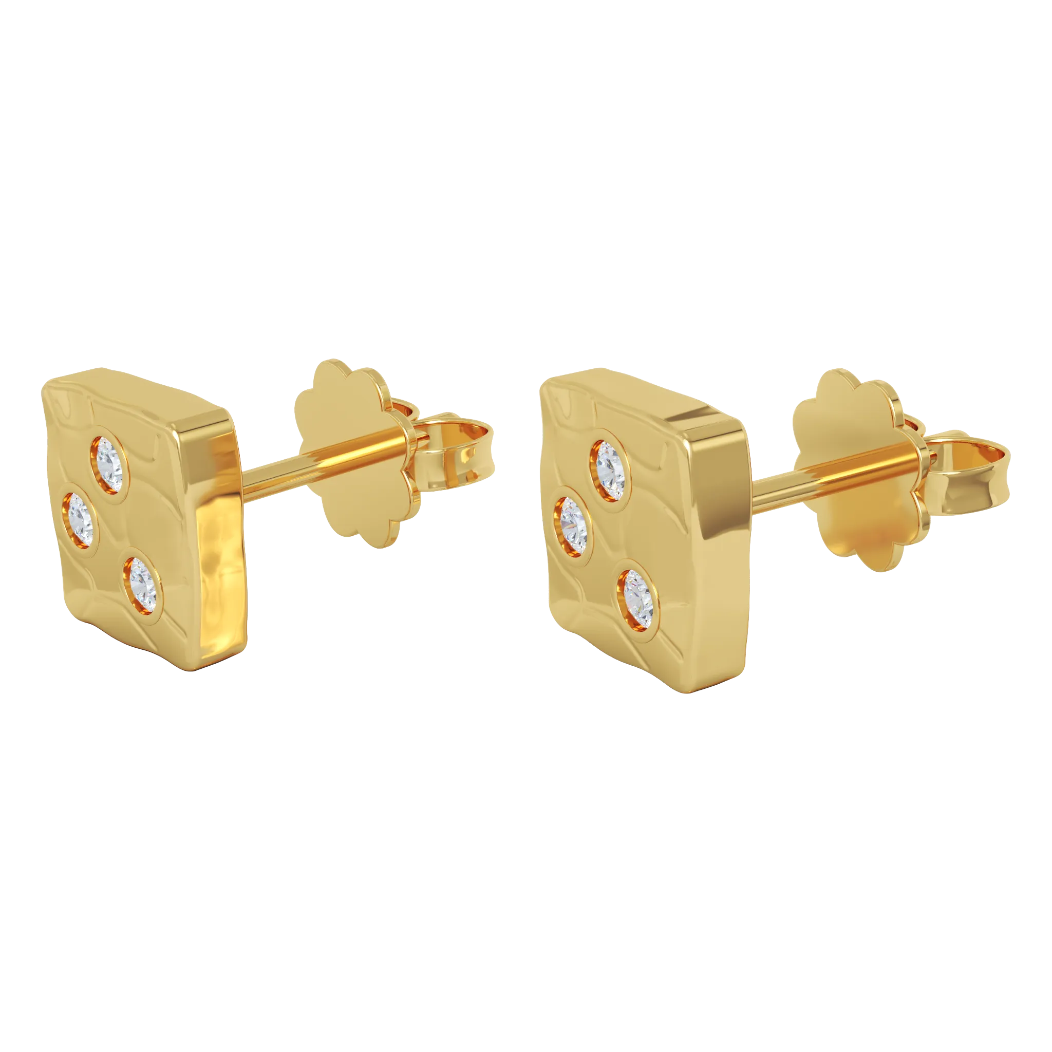 18K Yellow Gold Square Studs With Diamonds