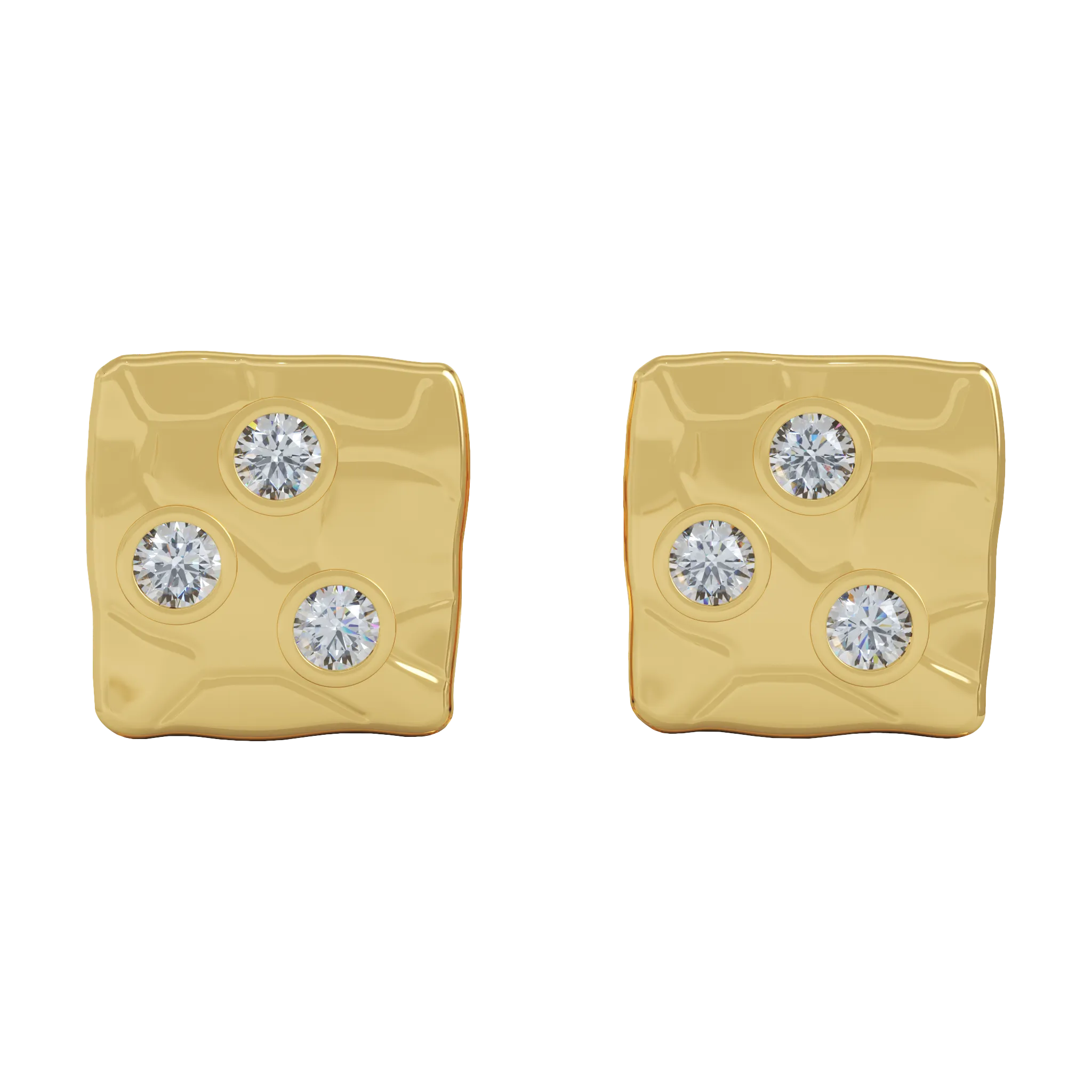 18K Yellow Gold Square Studs With Diamonds