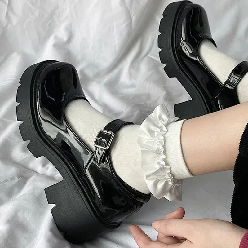 2025 Spring Platform Leather Shoes for Women – Casual Oxford Loafers, Thick-Bottom Wedge, Lolita Mary Jane Flats for Ladies