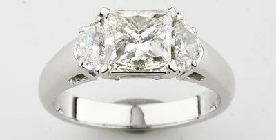 2.50 Carat Princess Cut 3 Stone Diamond Platinum Engagement Ring With EGL Cert