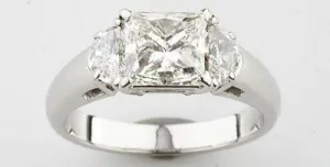 2.50 Carat Princess Cut 3 Stone Diamond Platinum Engagement Ring With EGL Cert