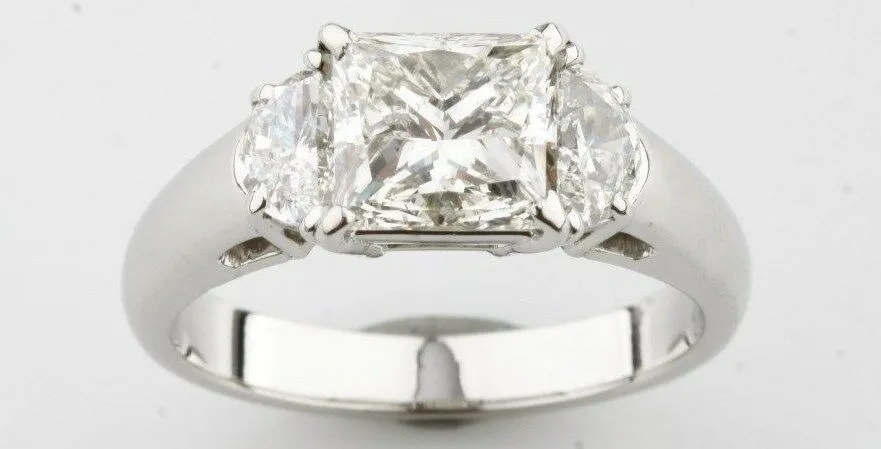 2.50 Carat Princess Cut 3 Stone Diamond Platinum Engagement Ring With EGL Cert