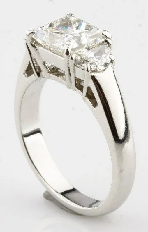 2.50 Carat Princess Cut 3 Stone Diamond Platinum Engagement Ring With EGL Cert