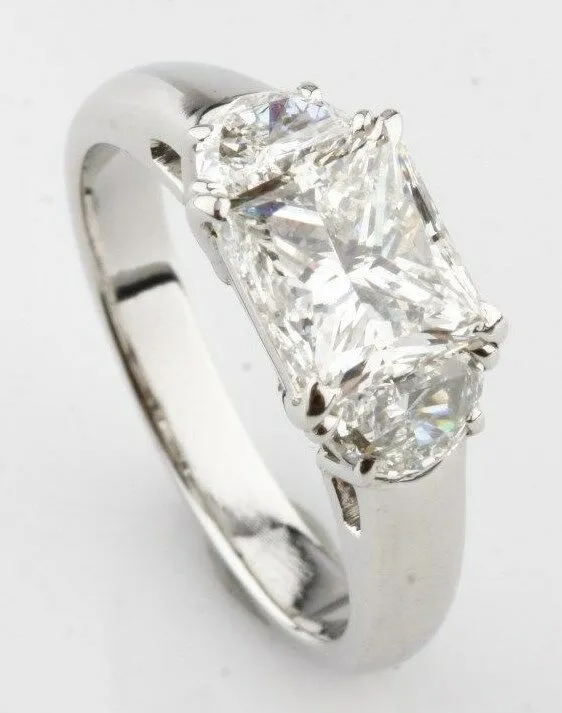 2.50 Carat Princess Cut 3 Stone Diamond Platinum Engagement Ring With EGL Cert