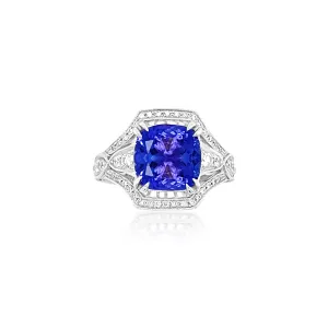 3.35 Carat Tanzanite & 0.58 Carat Diamond Ring in 14k White Gold