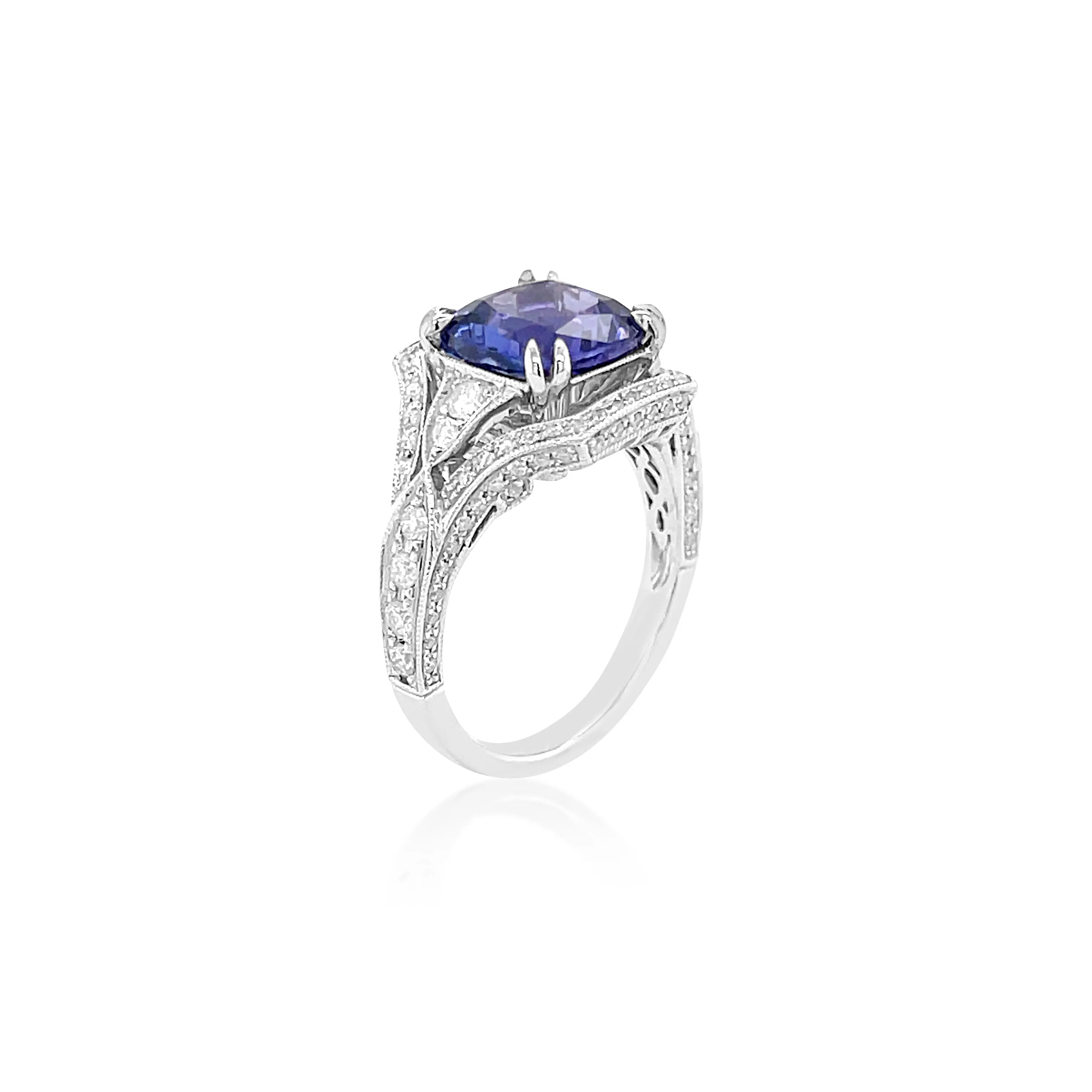 3.35 Carat Tanzanite & 0.58 Carat Diamond Ring in 14k White Gold