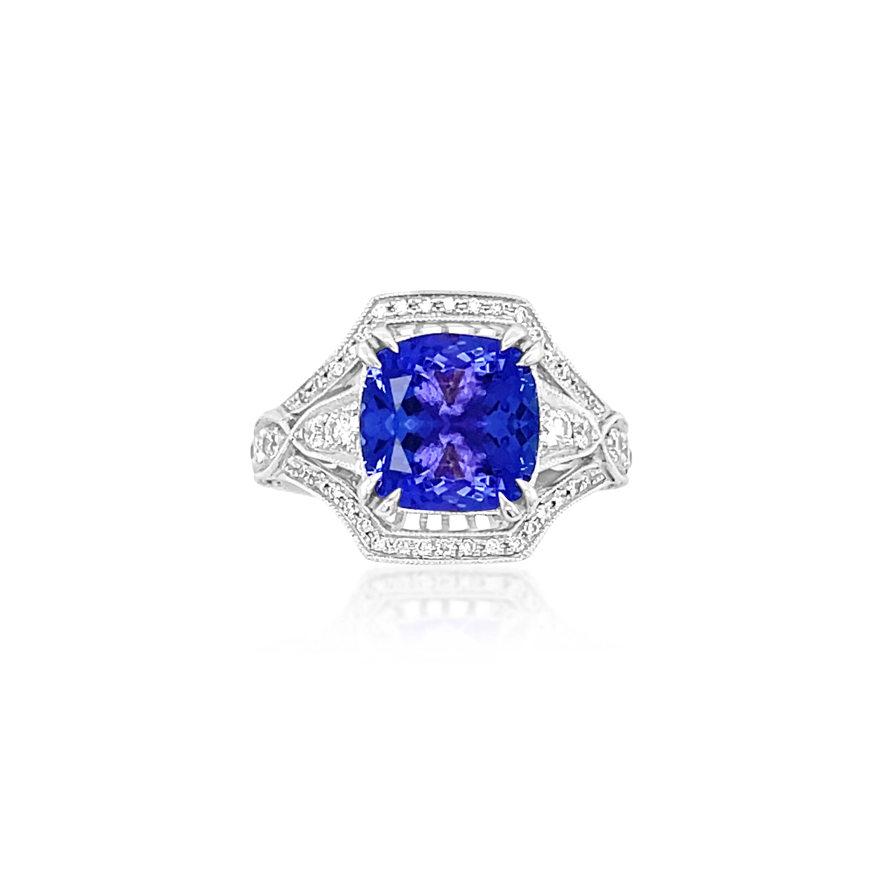 3.35 Carat Tanzanite & 0.58 Carat Diamond Ring in 14k White Gold