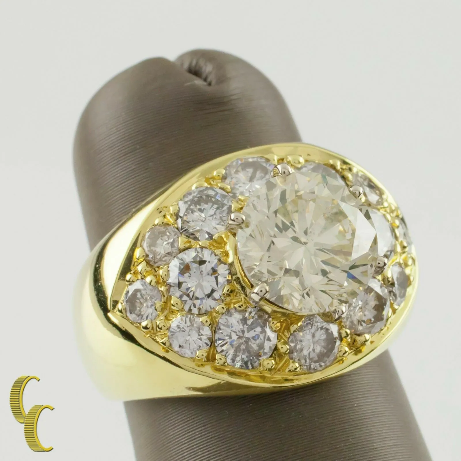 4.82 carat Round Brilliant Diamond 18k Yellow Gold Cocktail Ring Size 5