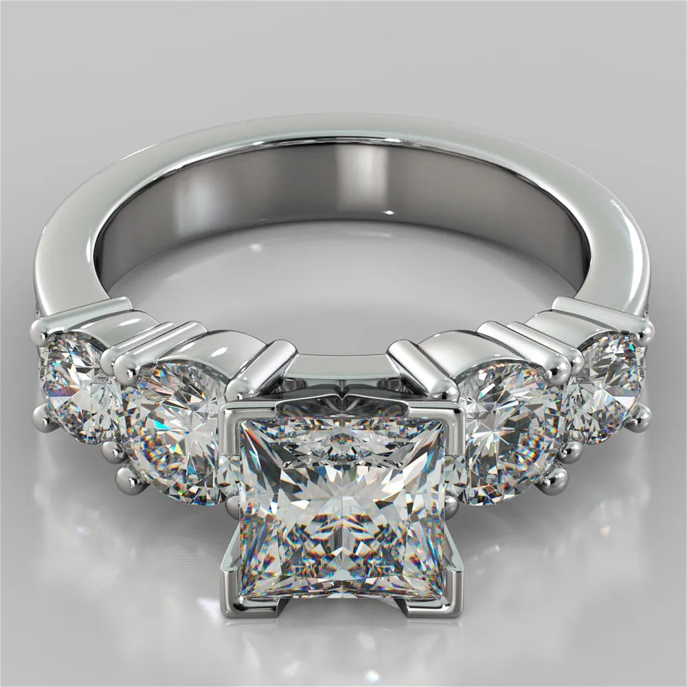 5-Stone Princess Cut Trio Wedding Set with Channel Set Accents