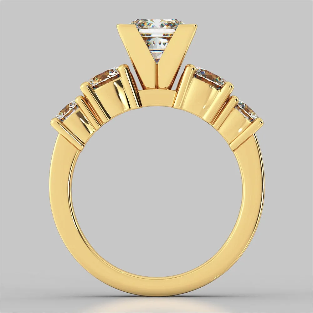 5-Stone Princess Cut Trio Wedding Set with Channel Set Accents