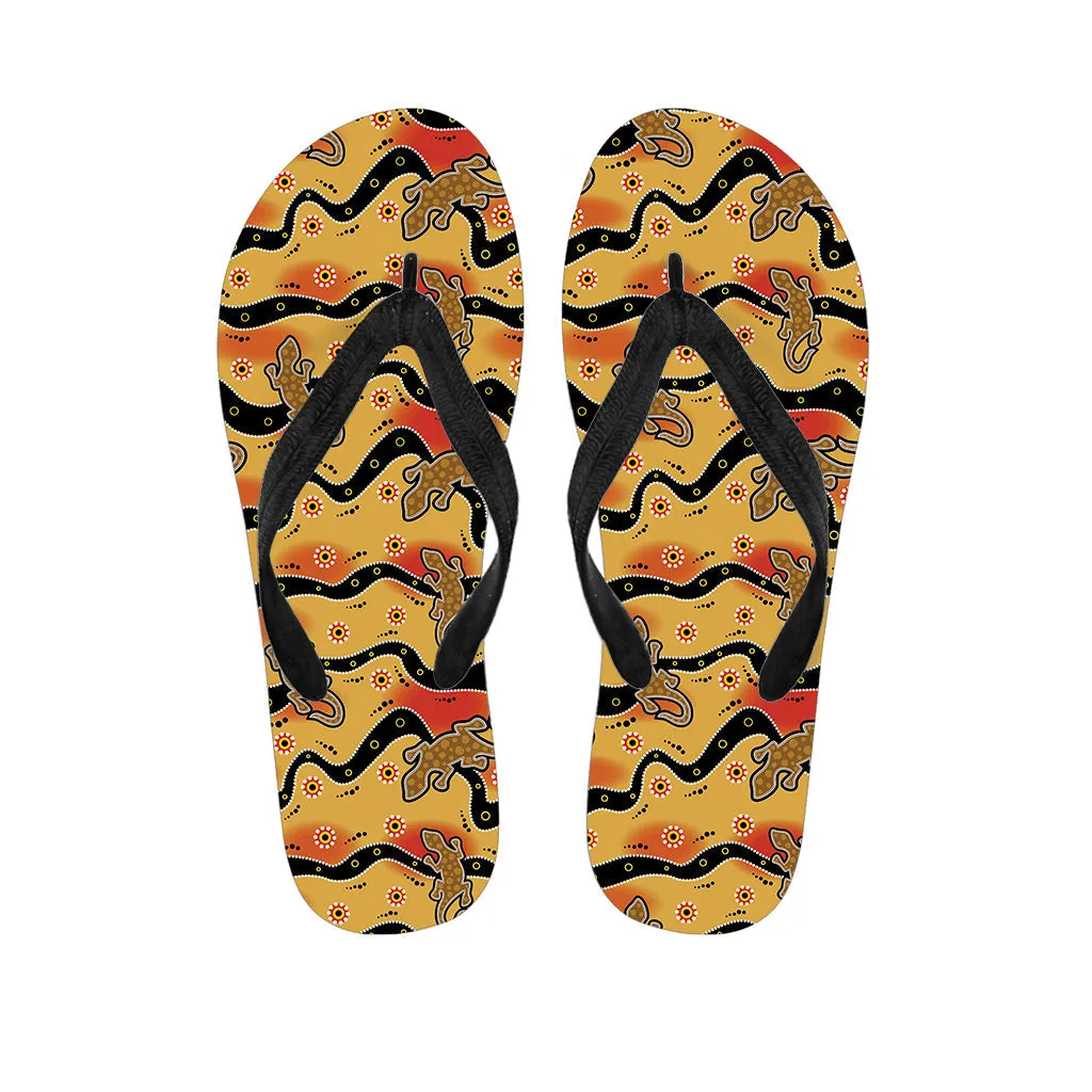 Aboriginal Lizard Pattern Hawaiian Outfit with Matching Flip Flops