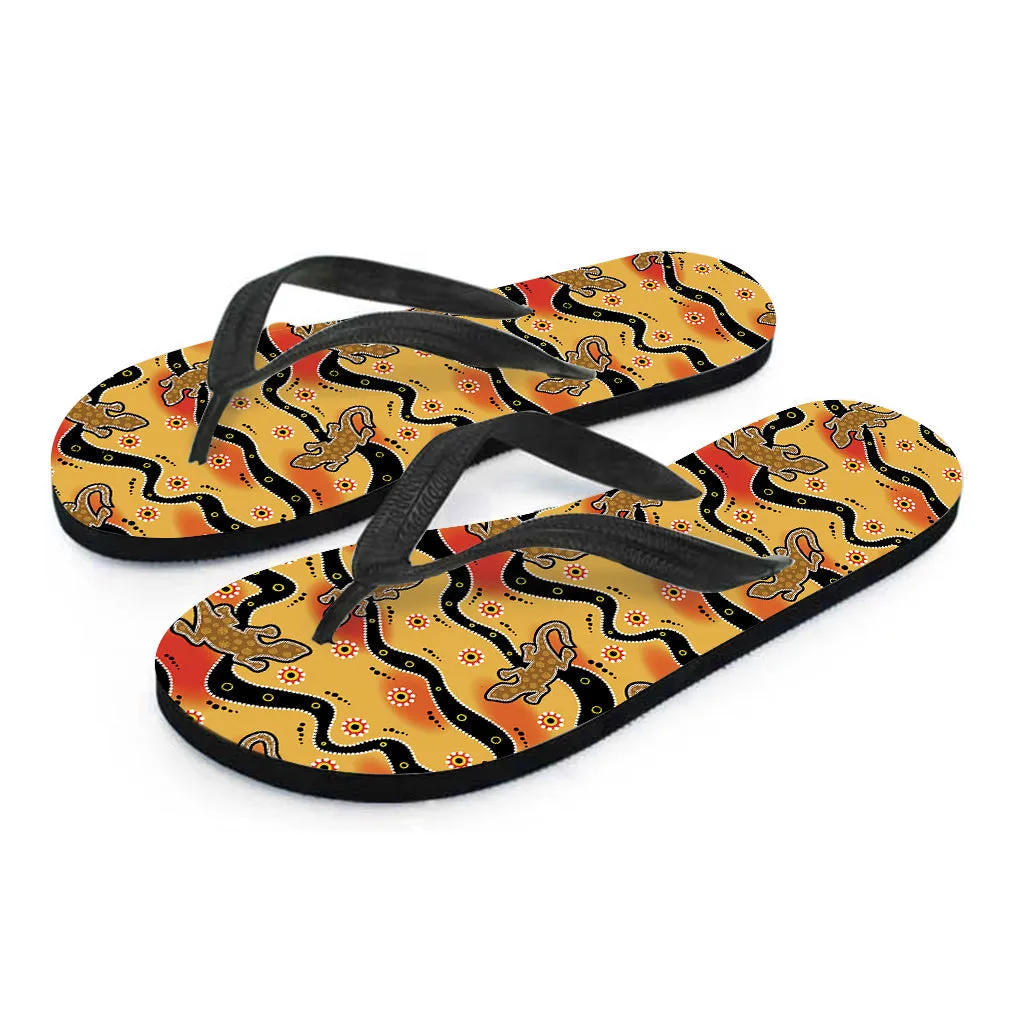Aboriginal Lizard Pattern Hawaiian Outfit with Matching Flip Flops
