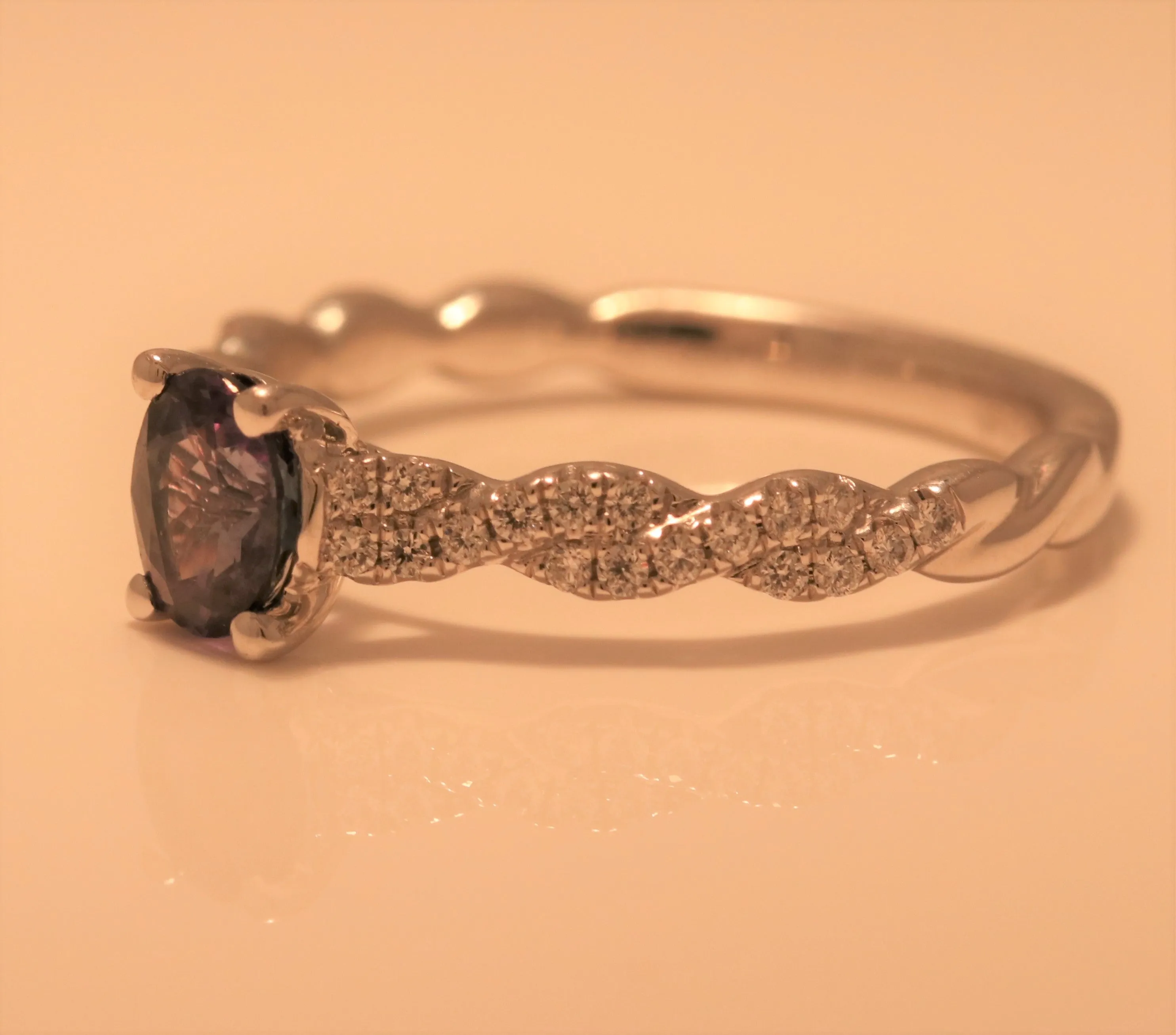 Alexandrite And Diamond Twisted Engagement Ring In Platinum