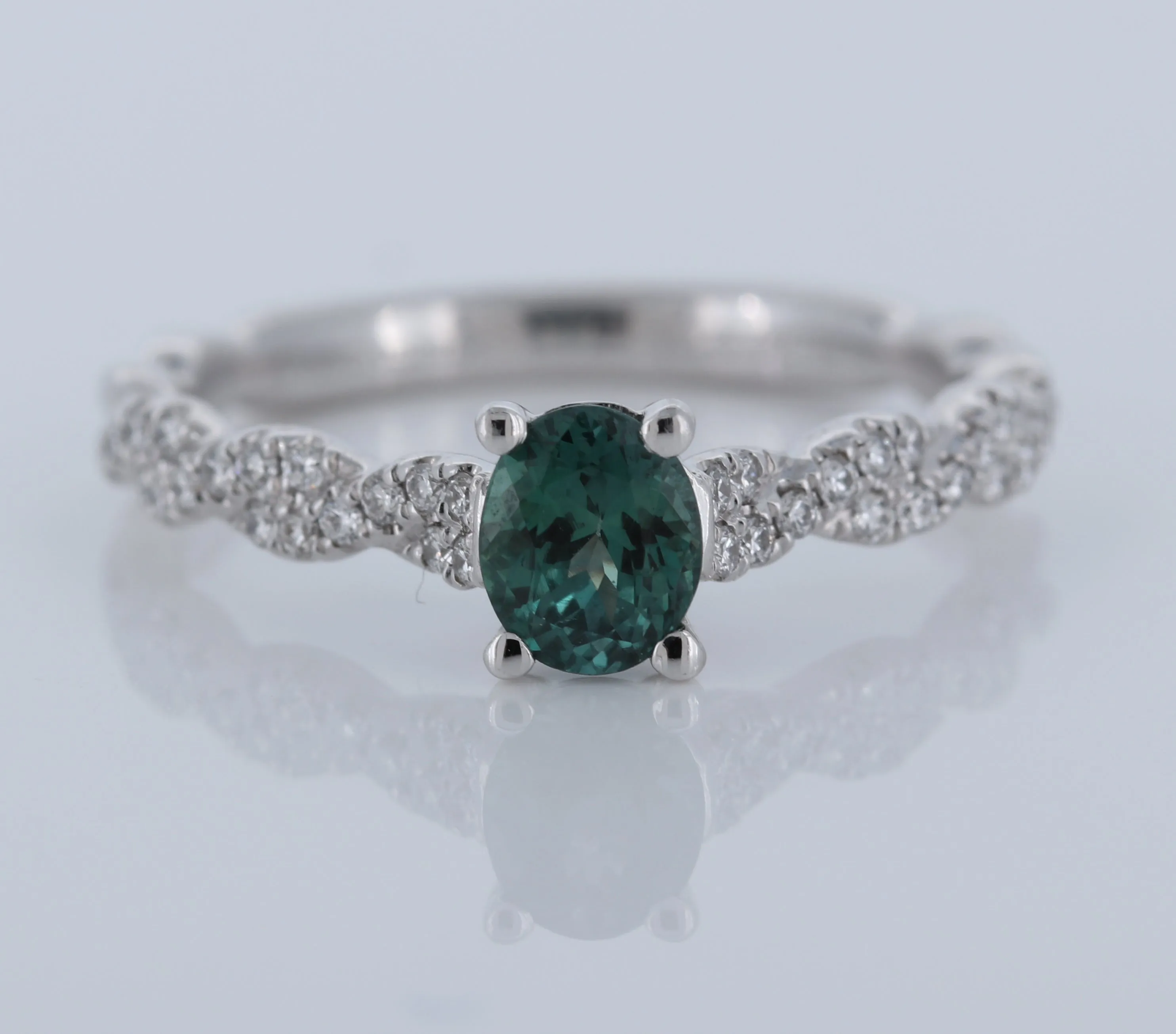 Alexandrite And Diamond Twisted Engagement Ring In Platinum