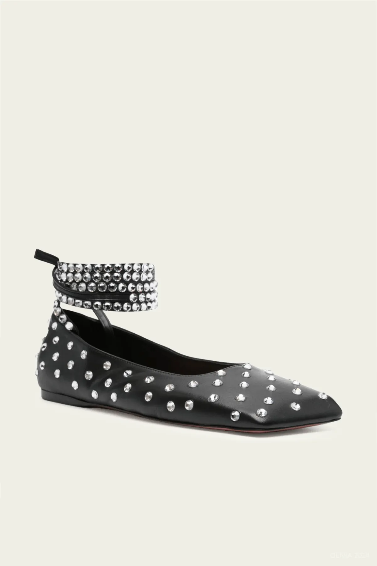 Ane Crystal Lace Up Flat in Black