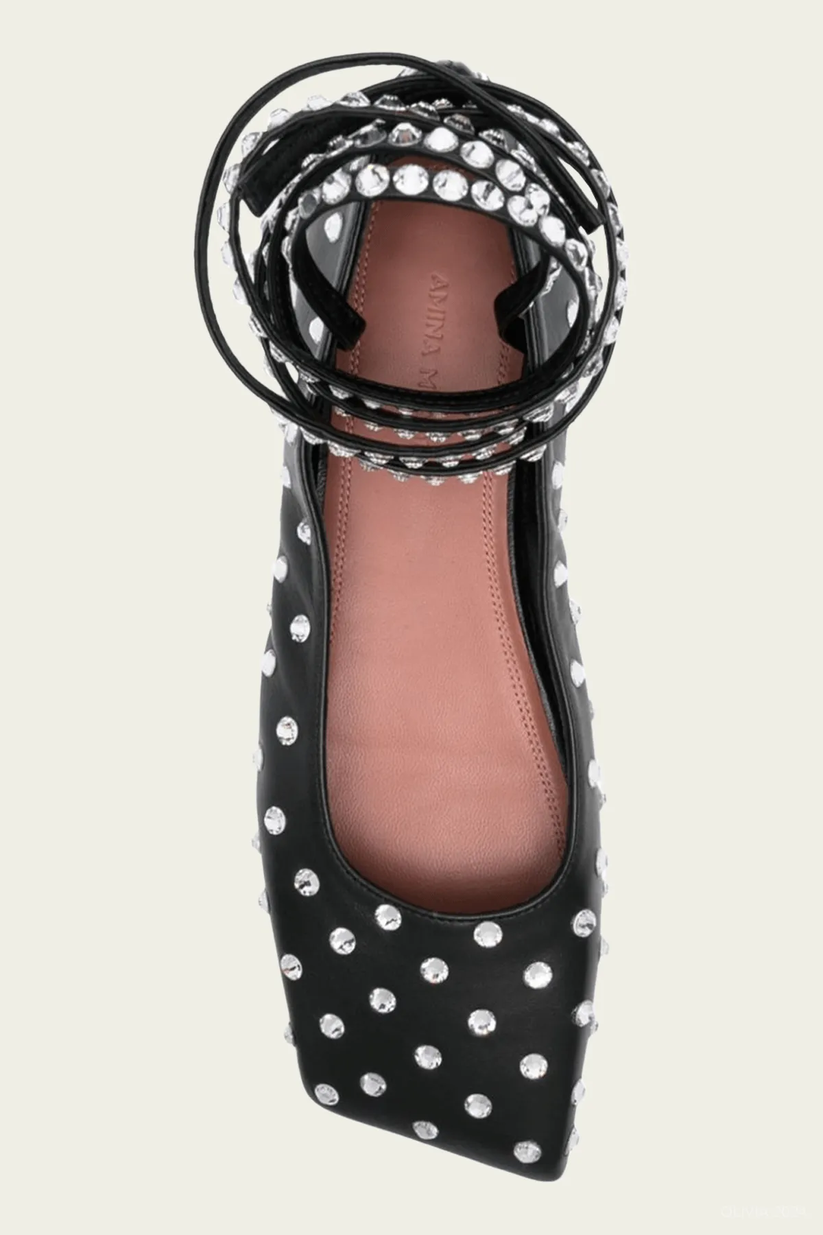 Ane Crystal Lace Up Flat in Black