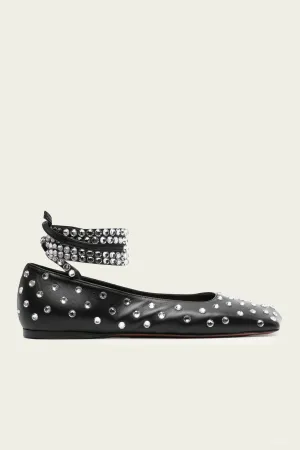 Ane Crystal Lace Up Flat in Black